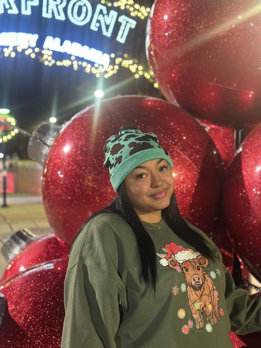 Turquoise Cow-print Beanie