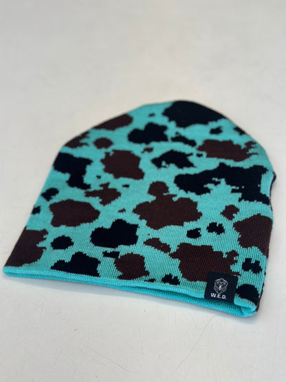 Turquoise Cow-print Beanie