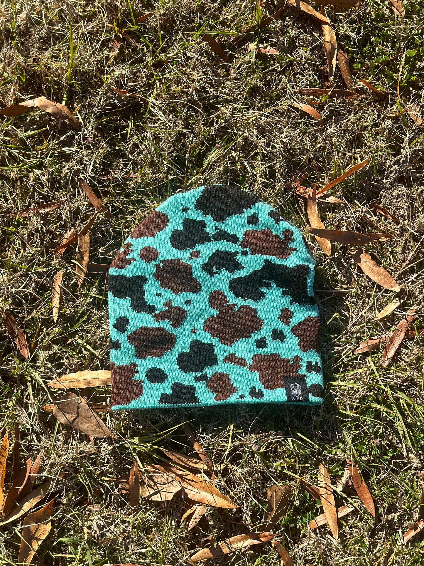 Turquoise Cow-print Beanie