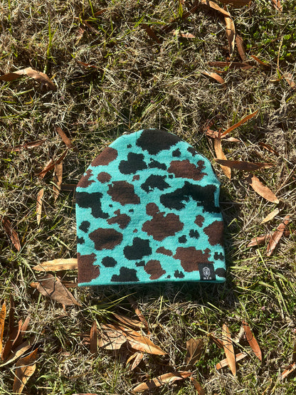 Turquoise Cow-print Beanie